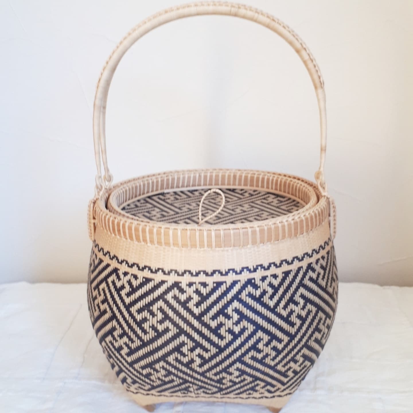 クラシカル籠ナチュラルネイビー彩綾柄