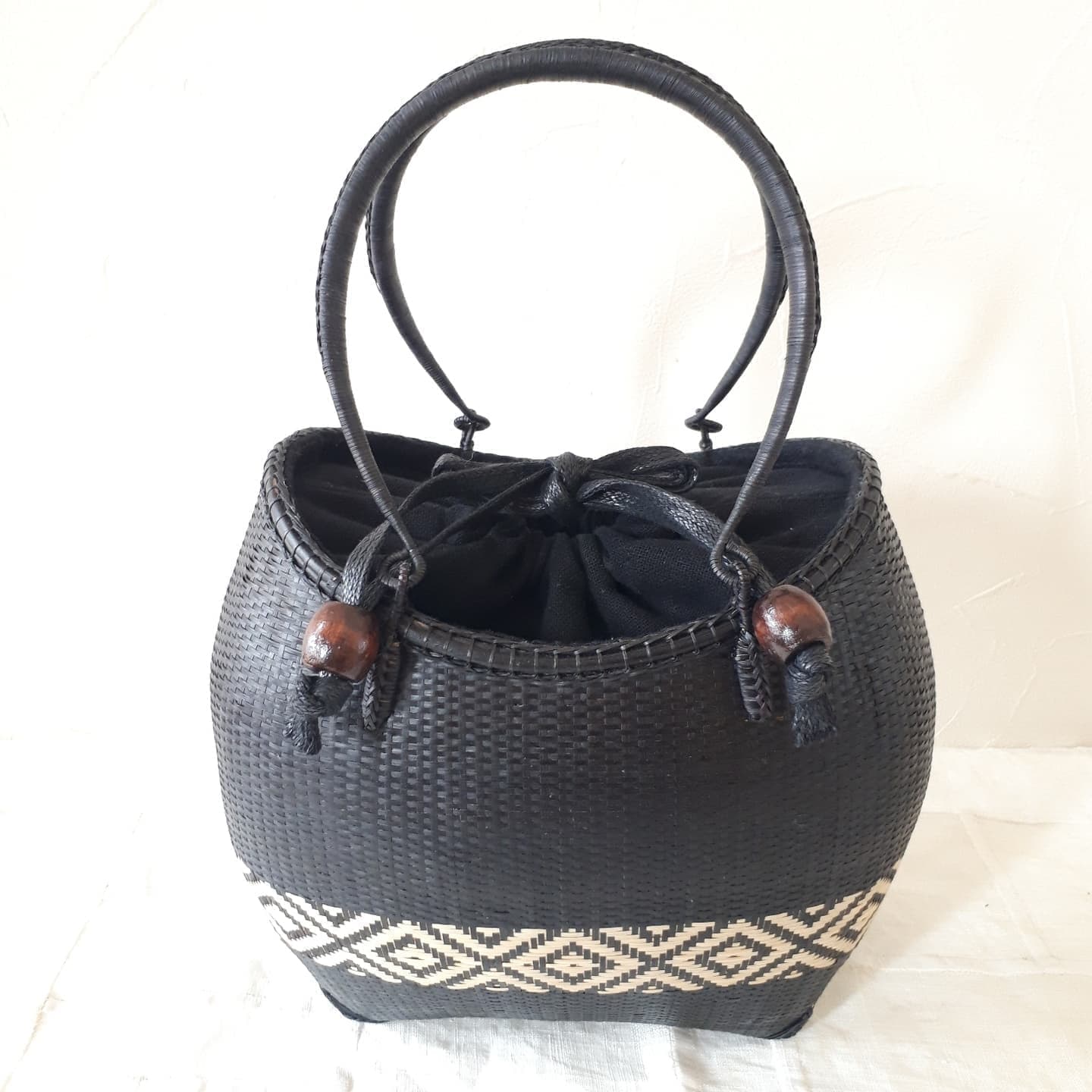 竹組籠　ブラックダイヤ柄