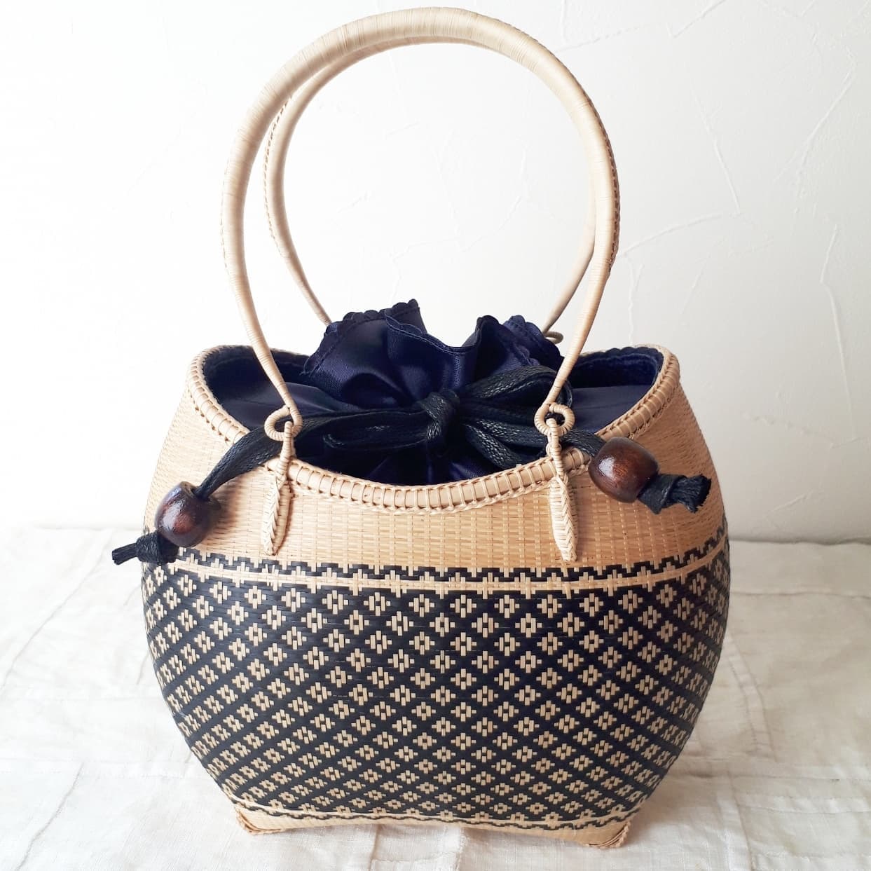 巾着竹籠バック　ピスタチオ