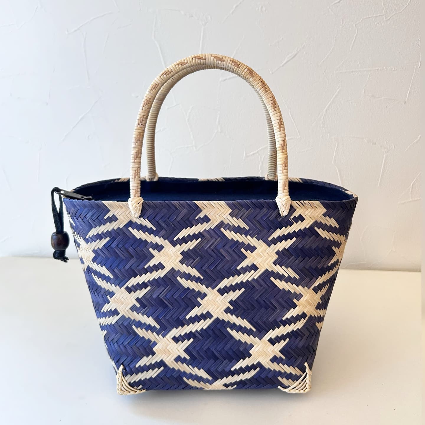 籠バック　ファスナータイプ　ナチュラルネイビー
